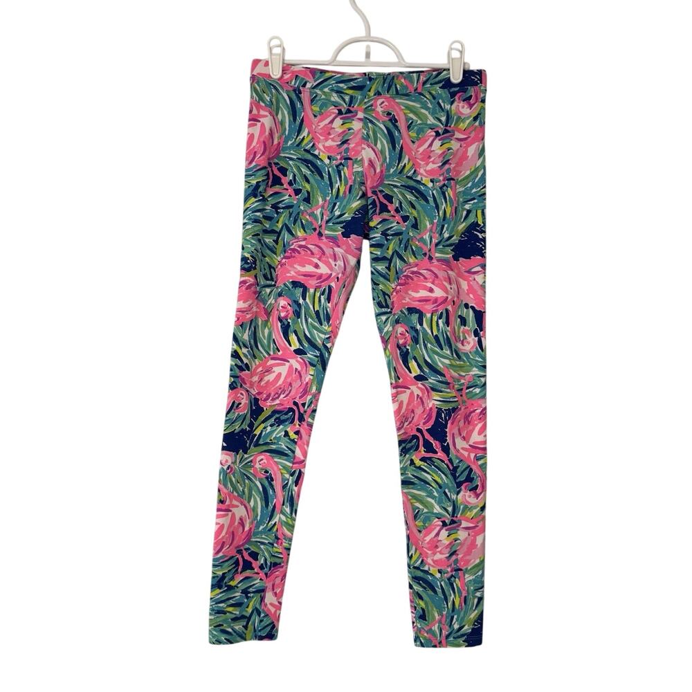 Lilly Pulitzer Flamingo Print Leggings Girls XL 12-14 Pink Green Stretch Beach